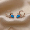 925 Silver Reindeer Antler Blue Opal Stud Earrings for Women | KOLRT