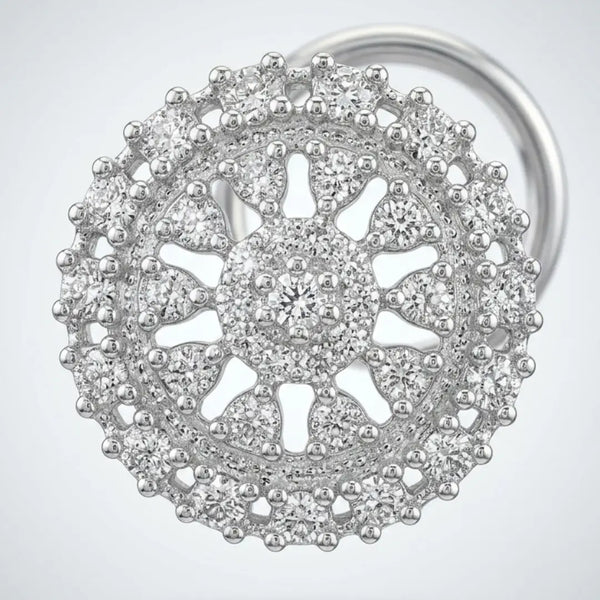 925 Silver Round Floral Pattern Nose Pin for Women