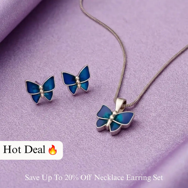 Elegant Silver Butterfly Jewelry Set with Blue Enamel