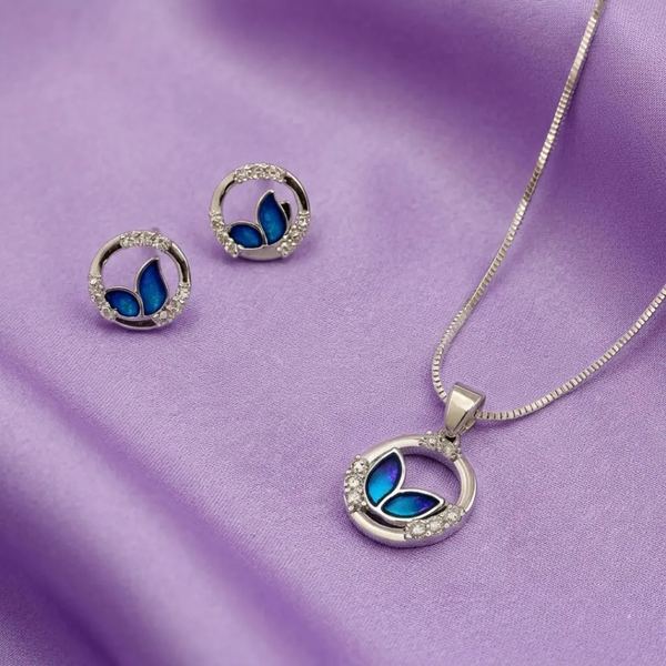 Elegant Silver Butterfly Pendant with Matching Stud Earrings Set