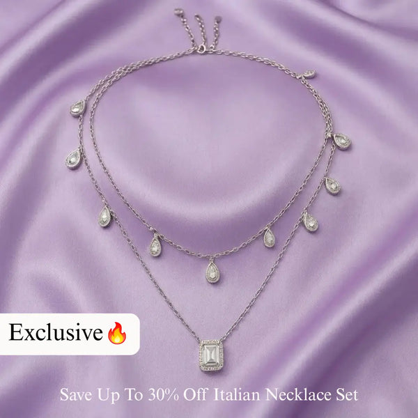 Elegant Layered Teardrop & Rectangle Pendant 925 Silver Women’s Necklace