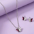Elegant Silver Butterfly Pendant with Matching Pink & Purple Enamel Earrings