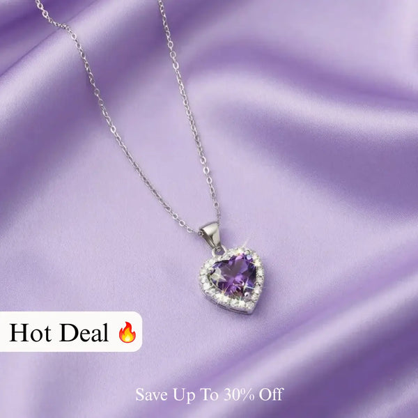 925 Sterling Silver Amethyst Heart Chain Pendant for Women