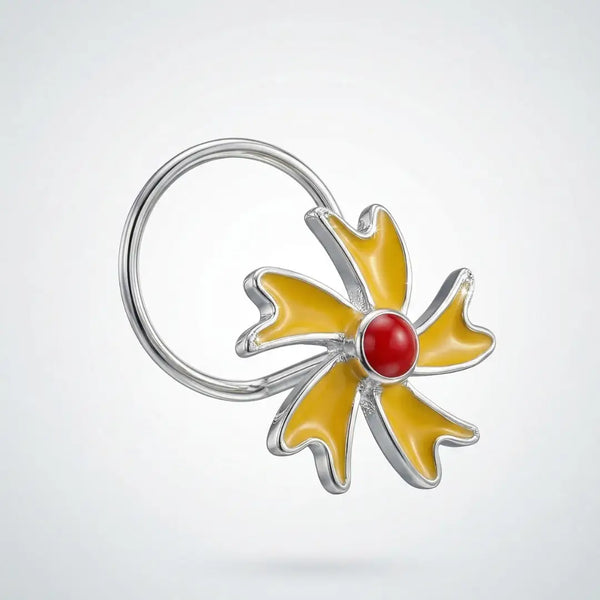 Elegant Silver Nose Stud – Yellow Petal Floral Style