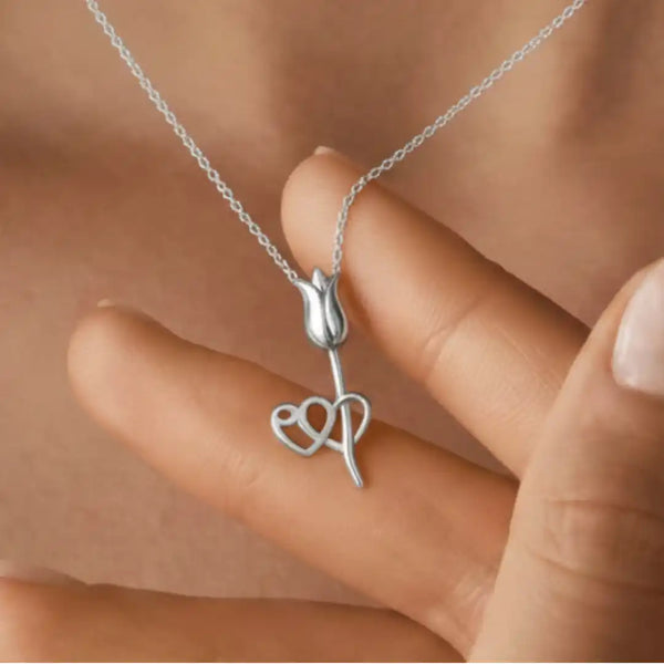 Delicate Tulip with Twin Hearts Pendant