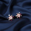 KOLRT-Elegant Rose Gold Flower Stud Earrings with Pearls & Pink Gemstones