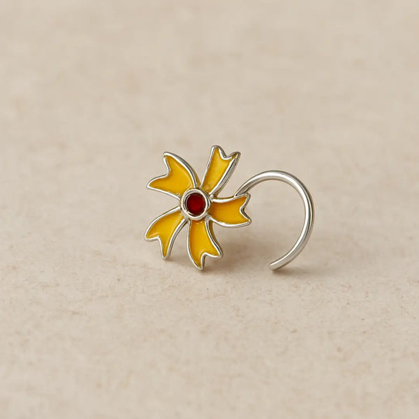 Elegant Silver Nose Stud – Yellow Petal Floral Style