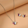 Elegant Silver Butterfly Pendant with Matching Pink & Purple Enamel Earrings
