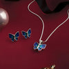 Elegant Silver Butterfly Jewelry Set with Blue Enamel