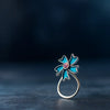 Silver Floral Nose Pin with Turquoise Enamel & Pink Stone