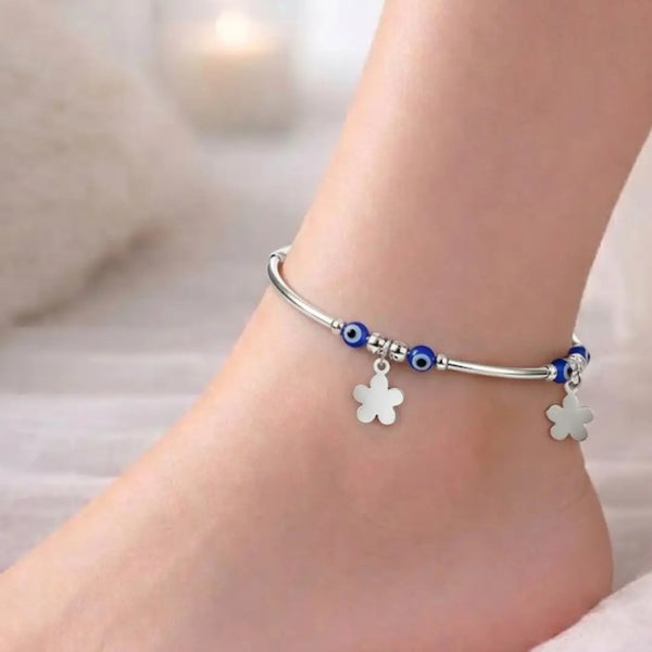 Elegant 925 Sterling Silver Women’s Anklet with Floral Charms
