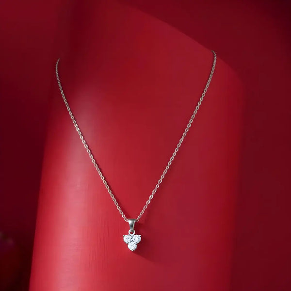 925 Sterling Silver Three-Stone Cluster Women’s Pendant Necklace with Dazzling Cubic Zirconia