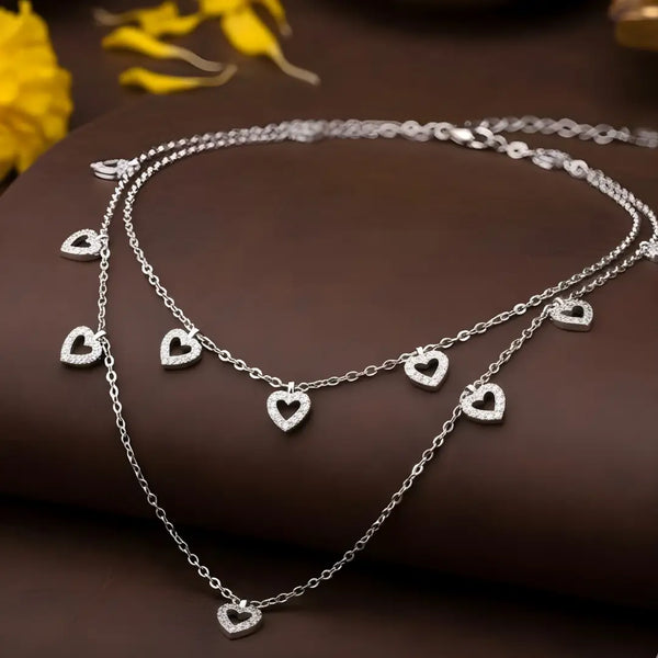 Romantic Heart Charm Layered 925 Silver Women’s Necklace
