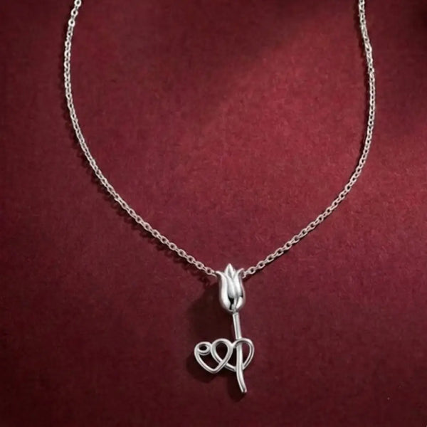 Delicate Tulip with Twin Hearts Pendant