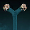 kolrt - Elegant White Flower Earrings with Green Leaf Detailing