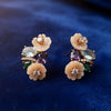 KOLRT-Elegant Peach Blossom Floral Stud Earrings with Multicolor Gemstones
