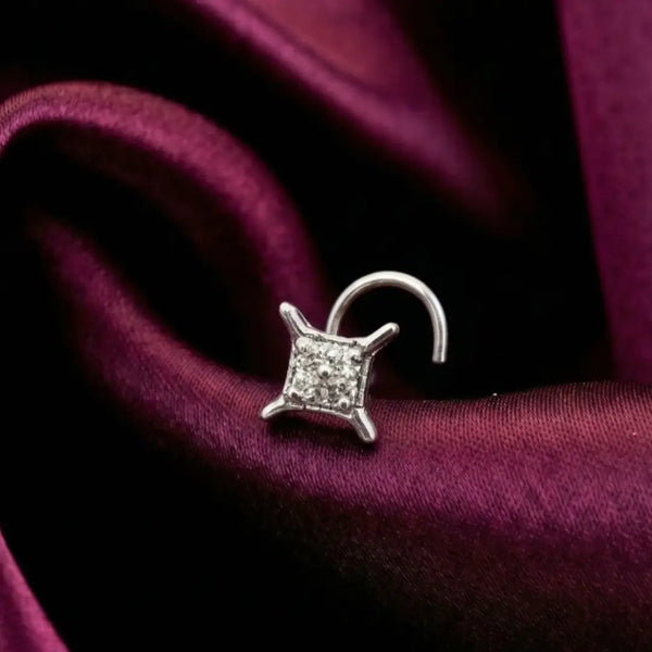 925 Silver Square Diamond Nose Pin for Women & Girls