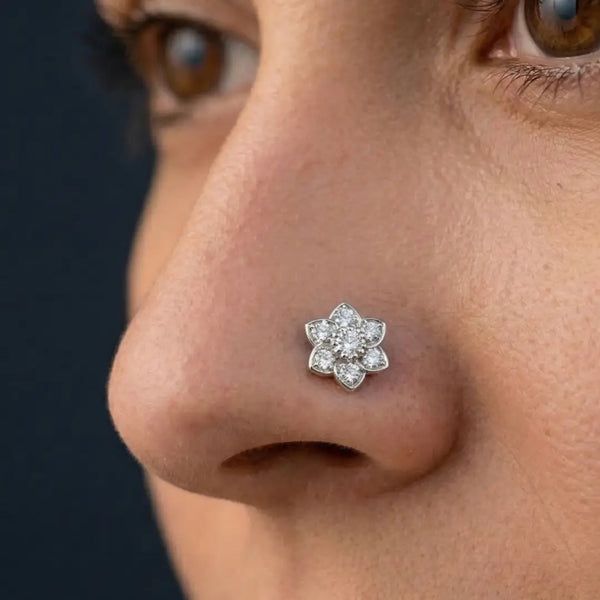 925 Silver Floral Diamond Nose Pin for Women & Girls