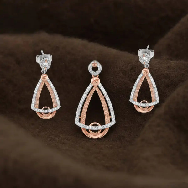 Rose Gold & Silver Sparkling Pendant and Earrings