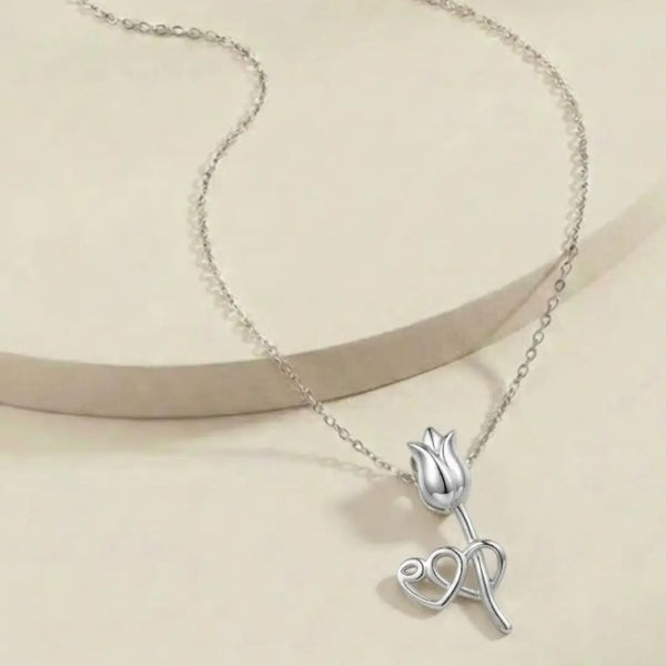 Delicate Tulip with Twin Hearts Pendant