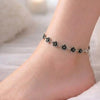 Stylish Black Flower Silver Anklet Set for Women