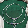 Stylish Silver Anklet with Purple Evil Eye Beads and Heart Charm
