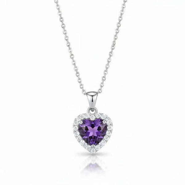 925 Sterling Silver Amethyst Heart Chain Pendant for Women