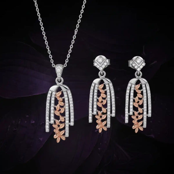 Elegant Two-Tone Drop Pendant & Earrings