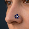 Silver Floral Nose Pin with Blue Enamel & Opal Stone