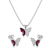Elegant Silver Butterfly Pendant with Matching Pink & Purple Enamel Earrings