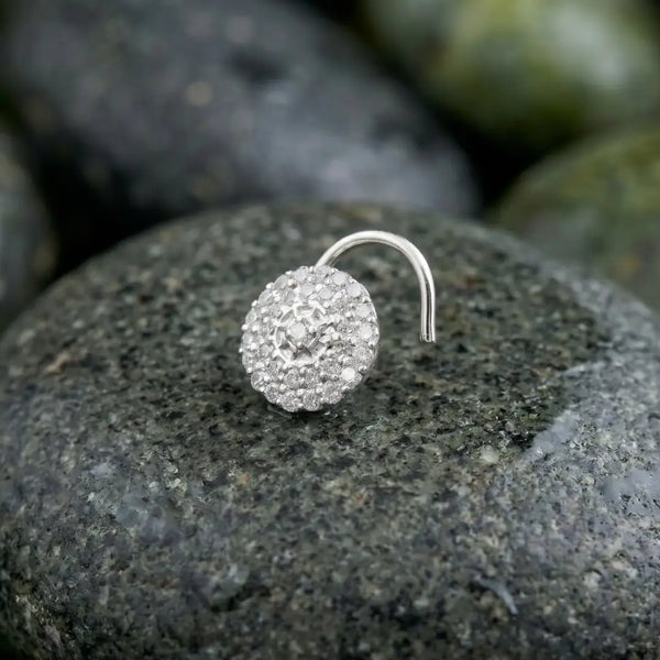 925 Sterling Silver Sparkling Round Nose Pin for Women