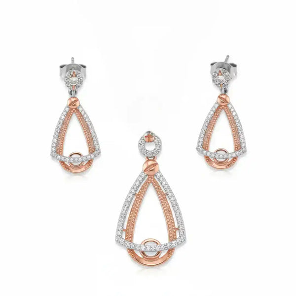 Rose Gold & Silver Sparkling Pendant and Earrings
