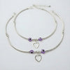 Stylish Silver Anklet with Purple Evil Eye Beads and Heart Charm