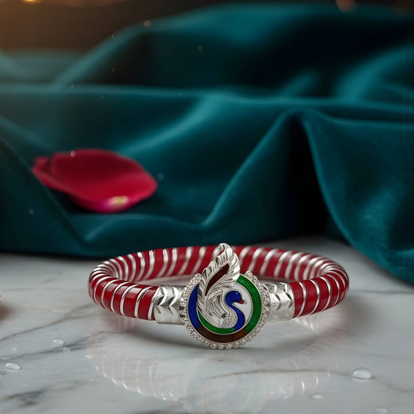 Bangali Traditional Silver Pola Bracelet with Peacock Design