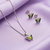 Elegant Silver Butterfly Pendant with Green Enamel Earrings Set