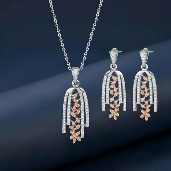 Elegant Two-Tone Drop Pendant & Earrings