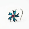 Silver Floral Nose Pin with Turquoise Enamel & Pink Stone