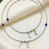 Silver Anklet with Blue Beads and Moon Motifs