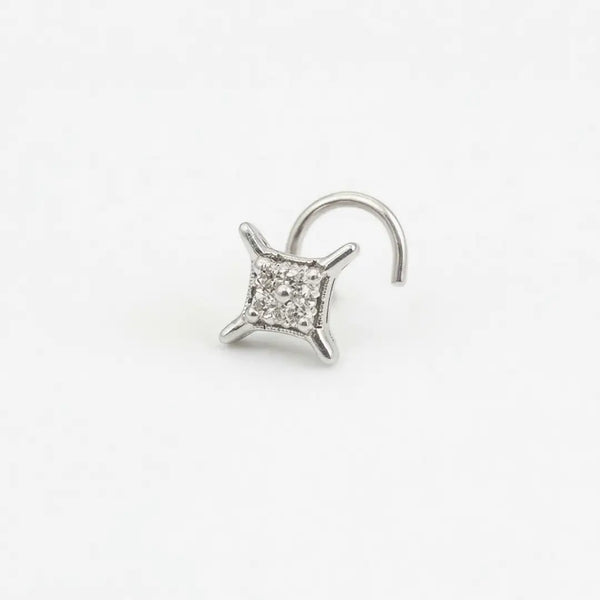 925 Silver Square Diamond Nose Pin for Women & Girls