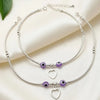 Stylish Silver Anklet with Purple Evil Eye Beads and Heart Charm