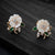 kolrt - Elegant White Flower Earrings with Green Leaf Detailing