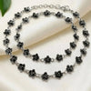 Stylish Black Flower Silver Anklet Set for Women