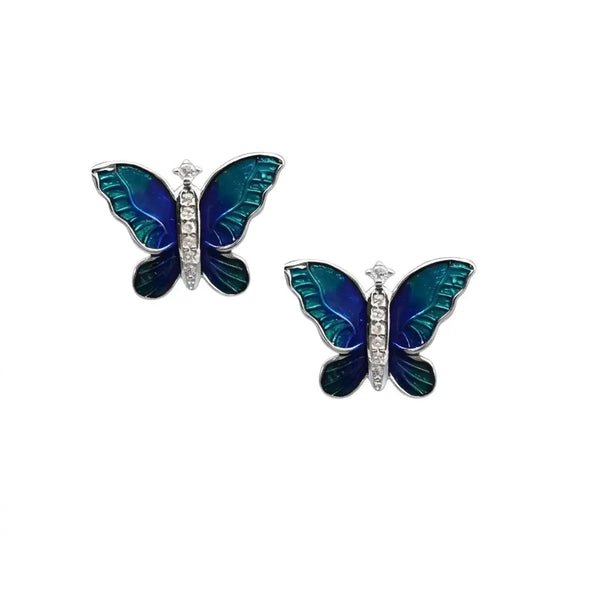 Silver Earrings for Women – Blue Wings with Sparkling Details