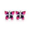 925 Sterling Silver Pink & Purple Butterfly Stud Earrings for Girls