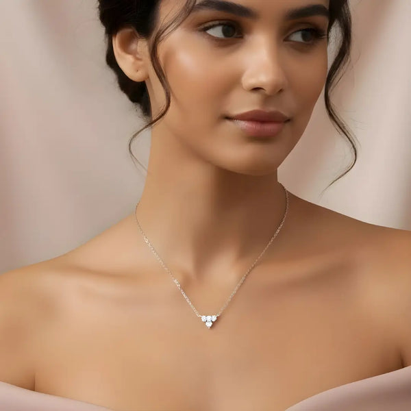 925 Sterling Silver Three-Stone Cluster Women’s Pendant Necklace with Dazzling Cubic Zirconia
