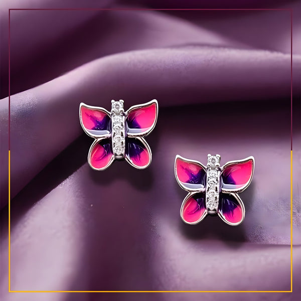925 Sterling Silver Pink & Purple Butterfly Stud Earrings for Girls