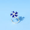 Silver Floral Nose Pin with Blue Enamel & Opal Stone