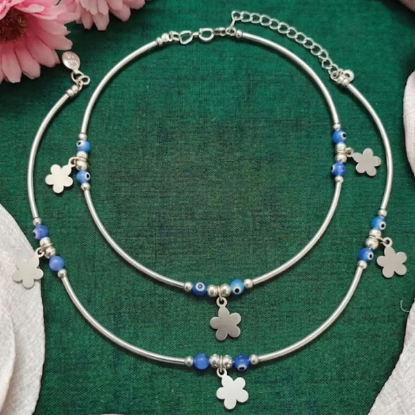Elegant 925 Sterling Silver Women’s Anklet with Floral Charms