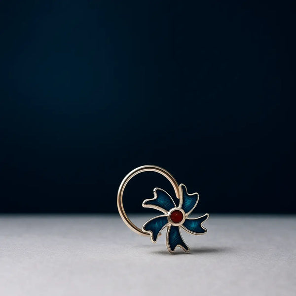 Silver Floral Nose Pin with Turquoise Enamel & Pink Stone