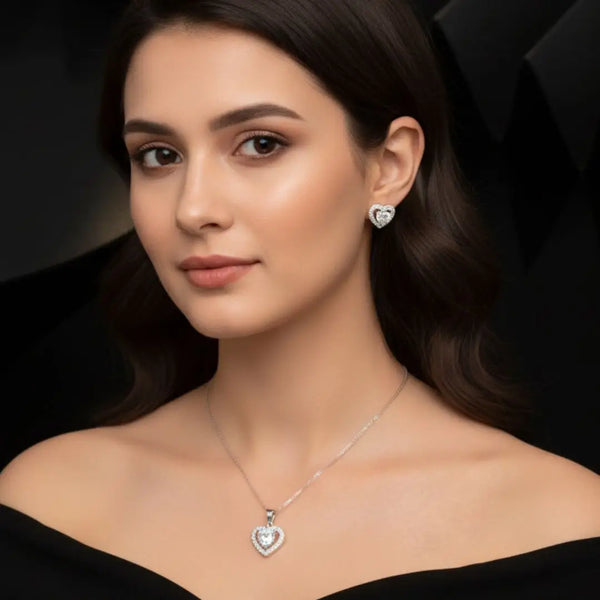 925 Sterling Silver Heart-Shaped Pendant & Stud Earrings Set | Elegant Love-Inspired Jewelry for Women